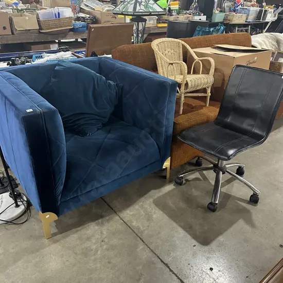 Big Blue velvet chair plus office chair