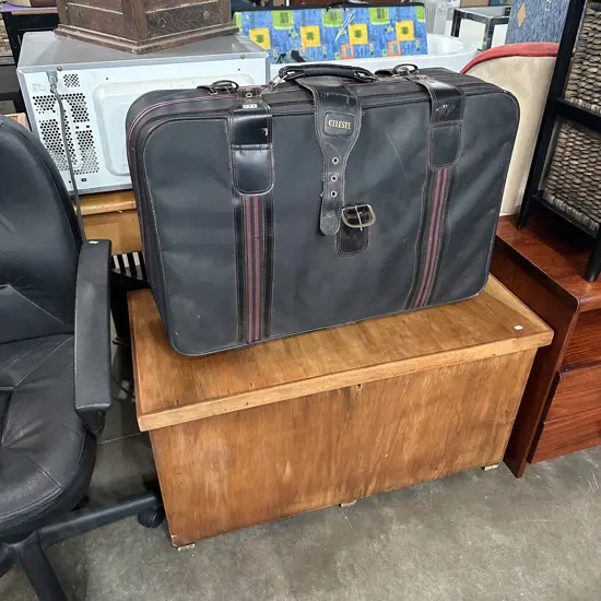Wooden storage box plus suitcase