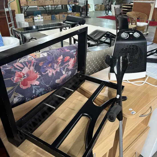 Wall mounted coat & tie hanger, plus crutch and heater