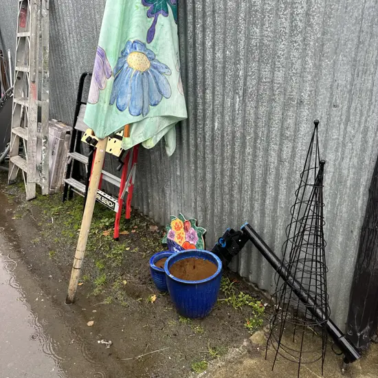 planters, bike rack, umbrella etc