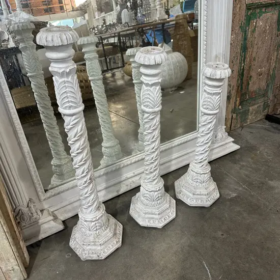 Set 3 carved wooden candle sticks
