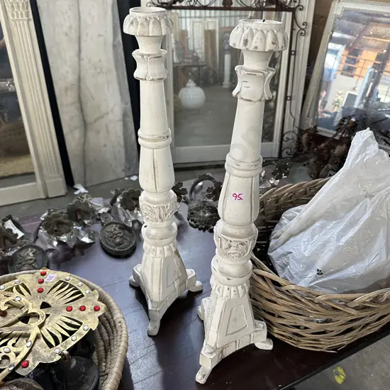 Pr wooden carved candle sticks