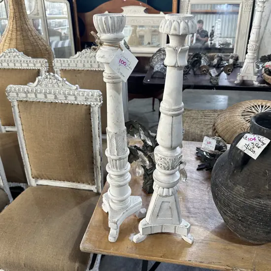 Pr wooden carved candle sticks