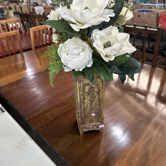 Vintage wooden gilded vase and flower arrangement