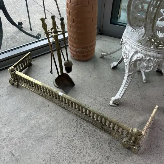 Brass fire guard and tools