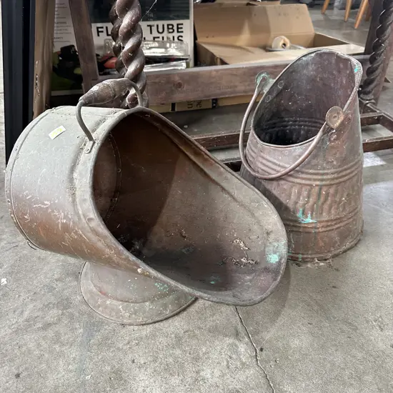 Brass coal scuttle  etc