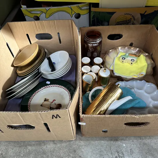 2 Boxes, Temuka plates,coffee set etc