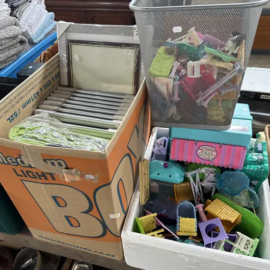 2 Boxes, new picture frames and toys