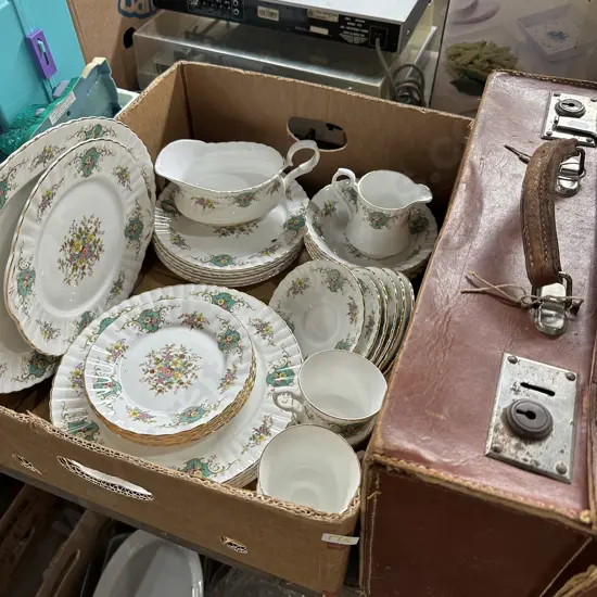 Royal Stafford part dinner service and leather suitcase