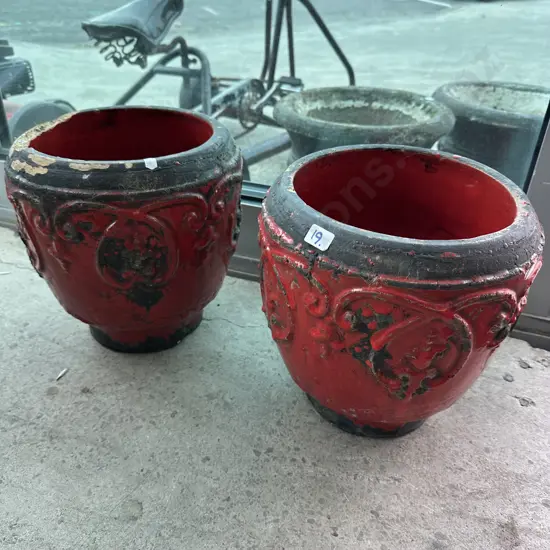 Pr heavy planters (one damaged)