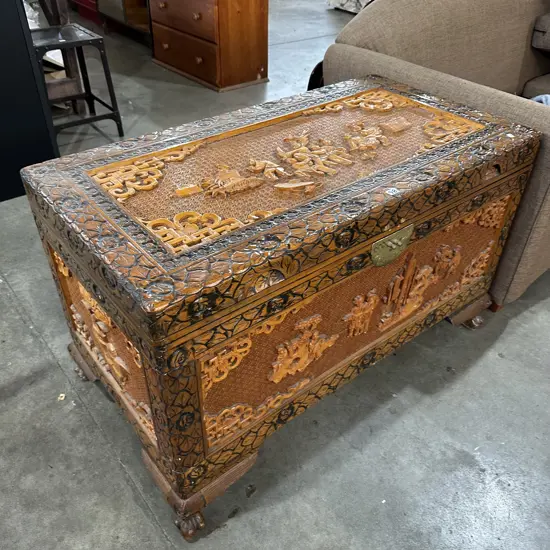 Carved Camphor wood chest