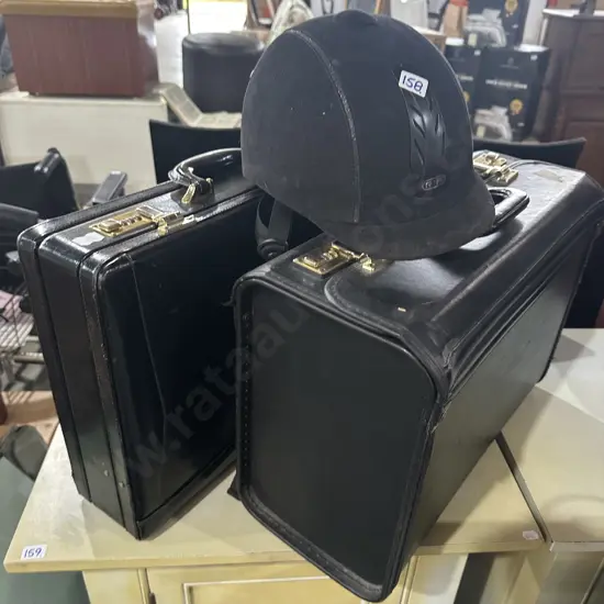 2 x briefcases and horse helmet