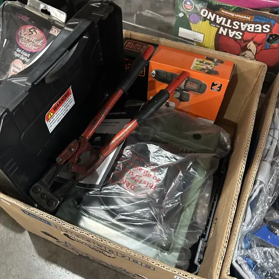 New portable cooker and cordless drill plus bolt cutters