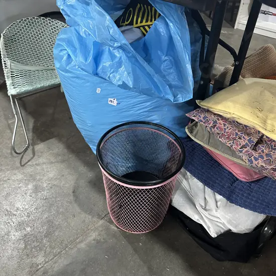 Bedding, bouncer, bins and cushions