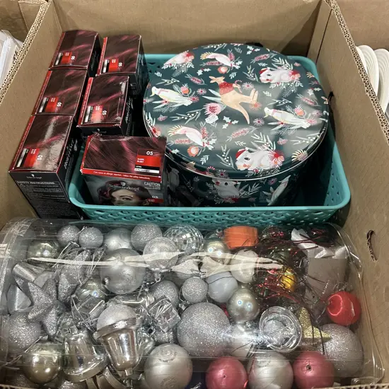 Hair dye and xmas decorations etc