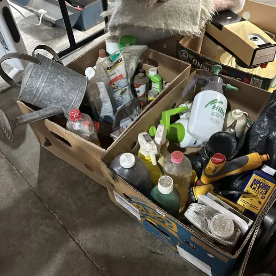 2 boxes gardening and garage gear