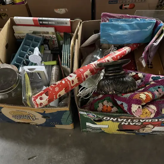 2 boxes vintage throw etc