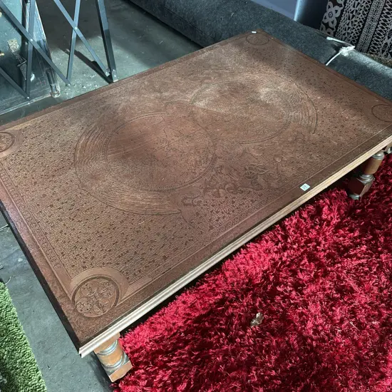Copper top map of world coffee table