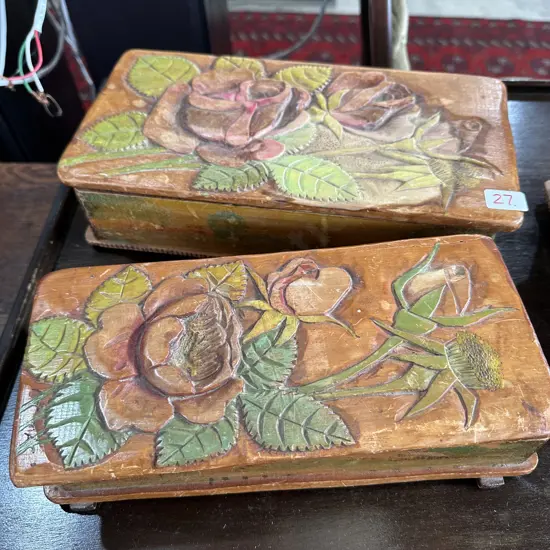 2 x Jane Brenkley folk art boxes (smaller one has damage to lid)