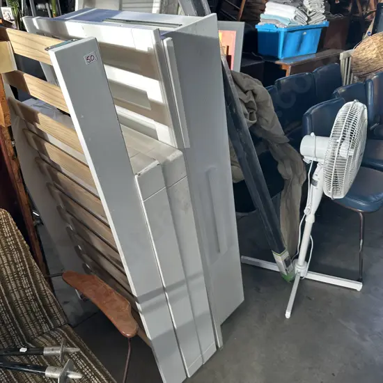 Cot with sliding drawer ( as is) plus fan & roller blind