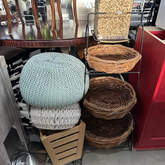Wicker stand, stool, basket, side table
