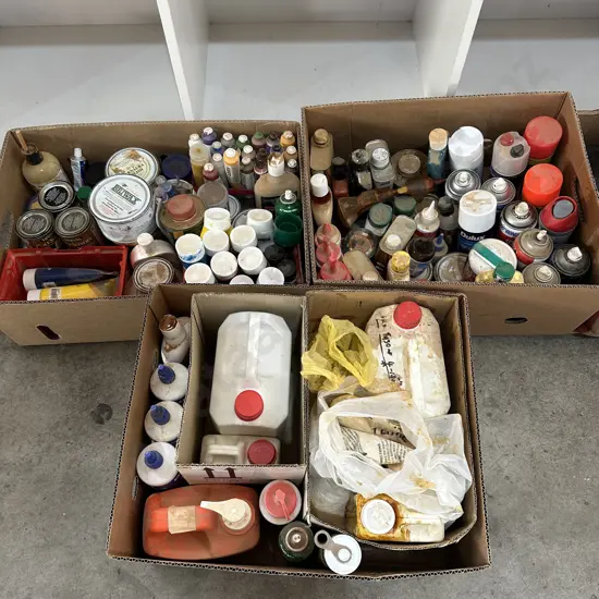 3 boxes paints, waxes, resins etc