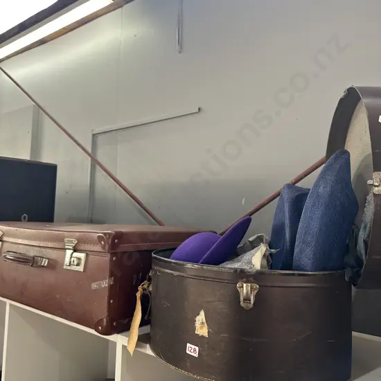 Vintage suitcase hatbox plus hats
