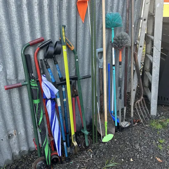 Garden tools and ladder