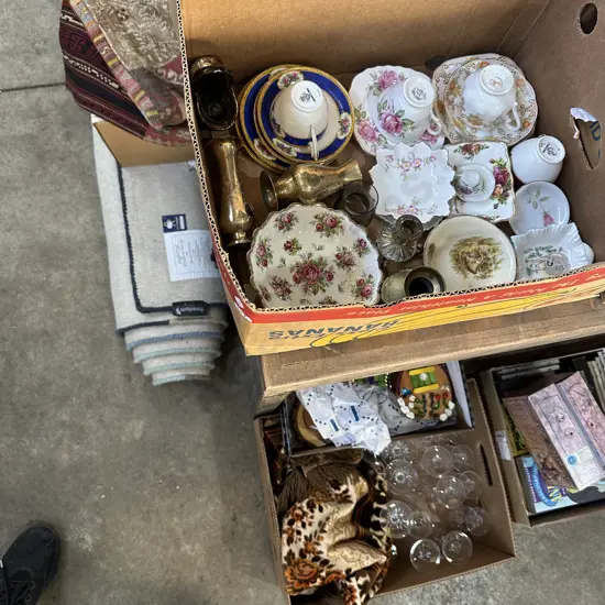 3 box china, glassware, craft
