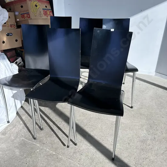 Set of 6  Black plywood & chrome  Olly Tango Chairs - made in Italy by Philippe Starck