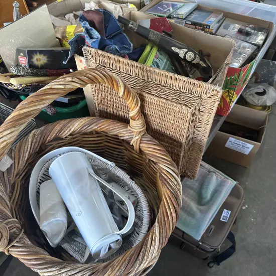 Wicker basket and box lot