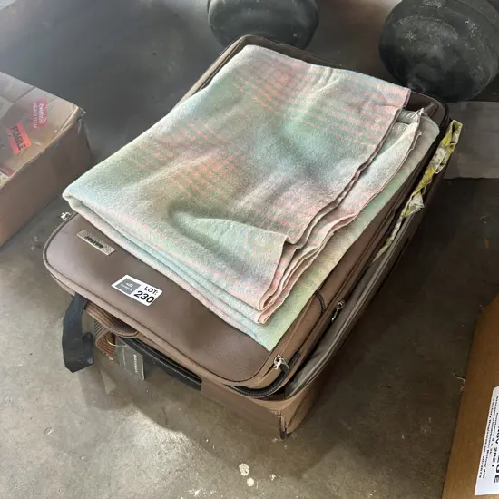 Vintage blanket, suitcase and contents