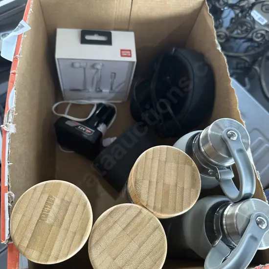 flasks, ear phones, drill battery etc