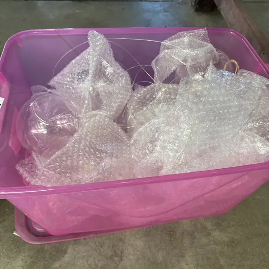 Bin of glass spheres