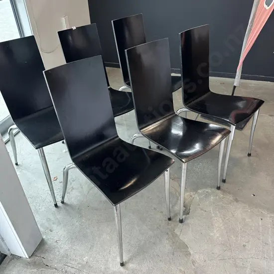 6 Olly Tango ply & chrome chairs