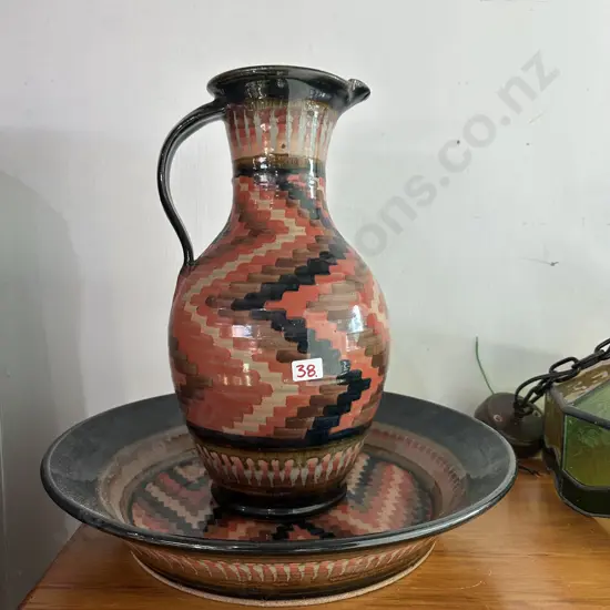 Large pottery platter & jug