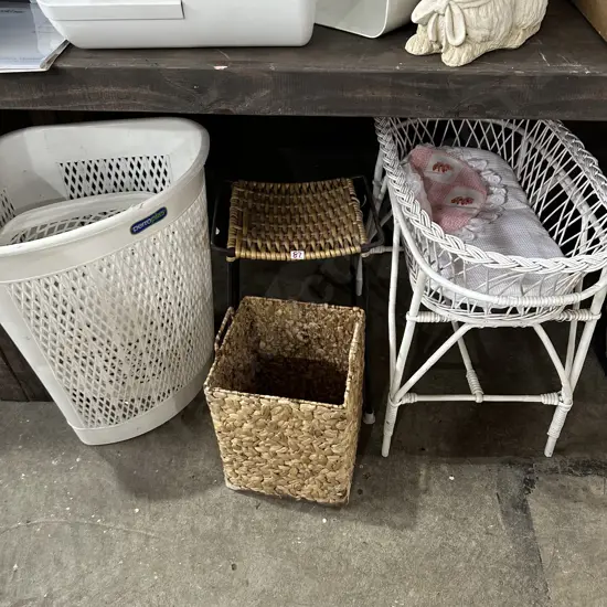 Bins, stool, doll bassinett