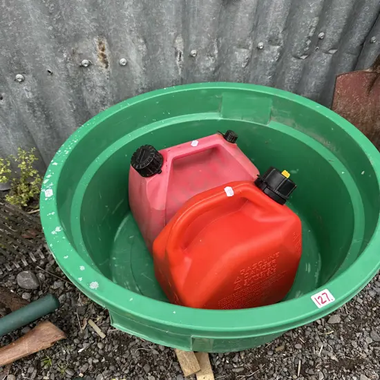 bin and petrol cans