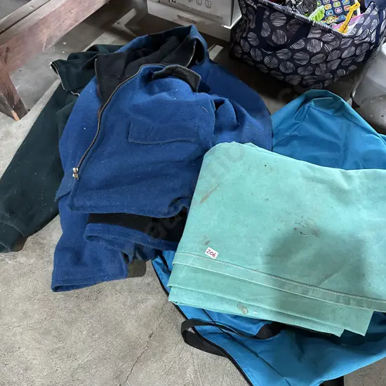 2 vintage swandries, tarp etc