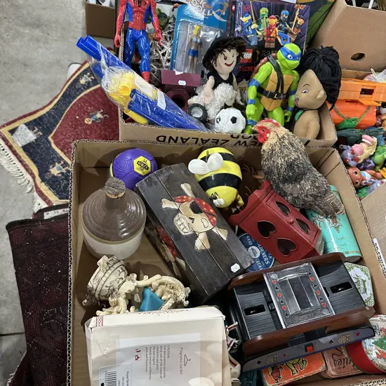 2 box toys and tins etc