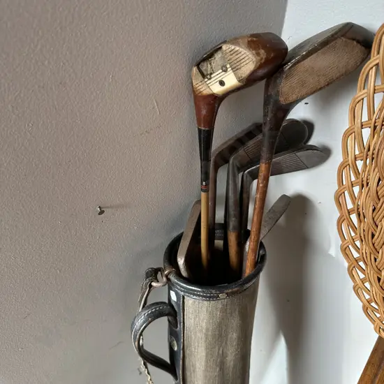 Hickory shaft golf clubs and bag