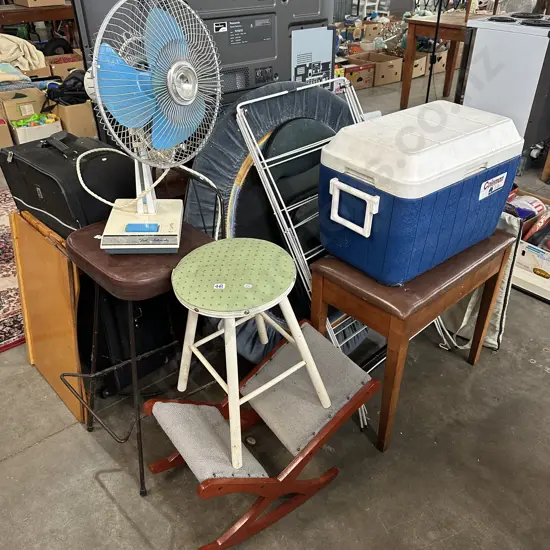 Large lot inc rebounder, esky, stools etc