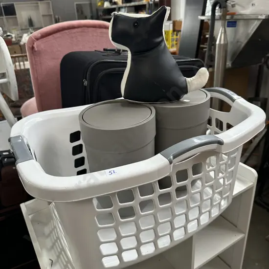 Wash basket, bins and door stop