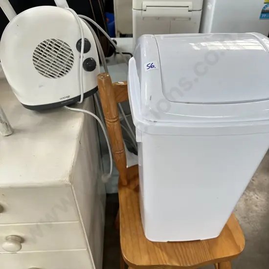 Bin, heater, mop and chair