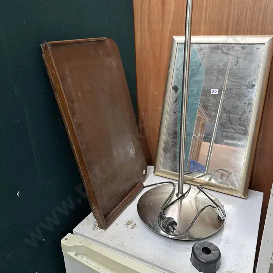 Lamp, mirror and folding tray