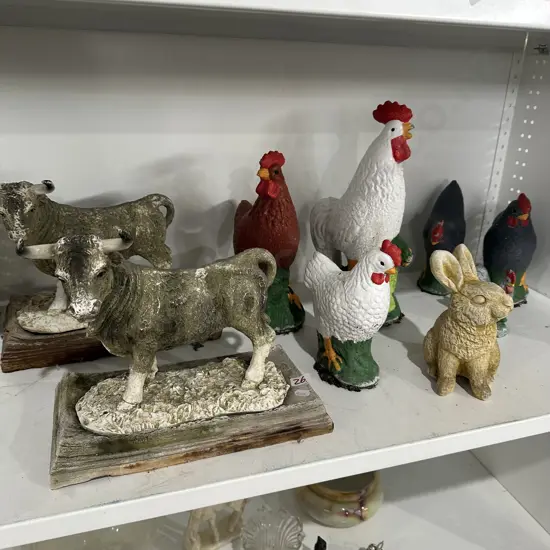 Concrete chickens plus plaster bulls