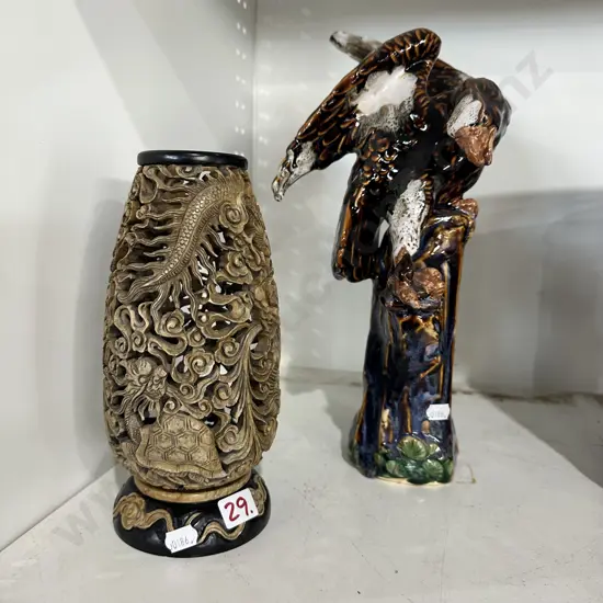 Carved vase and ceramic Eagle