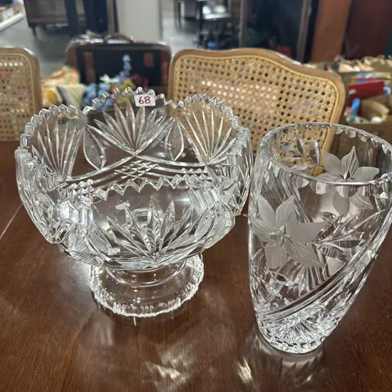 heavy cut Crystal footed bowl & vase
