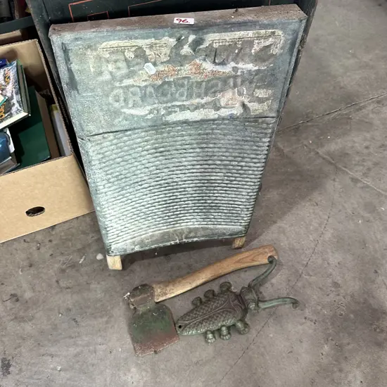 Wash board, early axe and gumboot puller