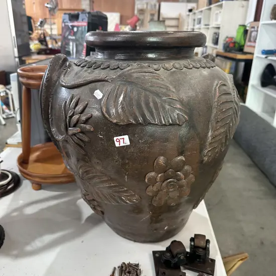 Large terracotta applied vase 45cm